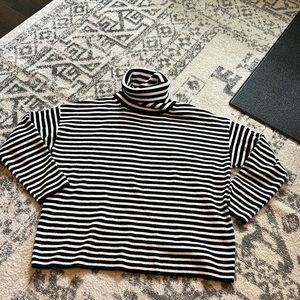 French Connection Black & White Stripe Oversized Cowl Turtleneck Size Small
